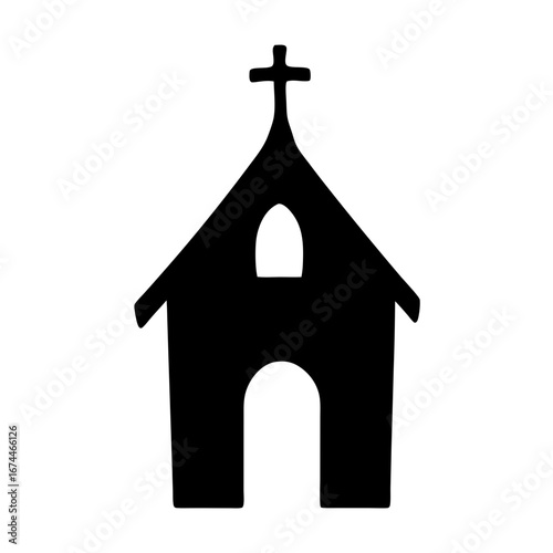 Silhouette of a simple church building against a white background rendering