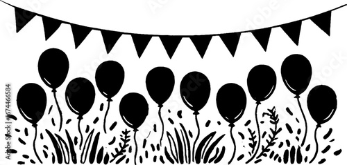 Festive celebration border with balloons and bunting for party decor