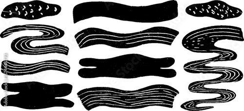 Abstract fluid wave lines in linocut style for artistic designs