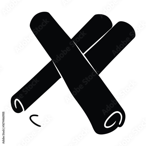 Black silhouette illustration of cinnamon sticks, sweet spice for baking
