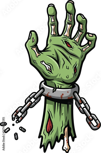 Spooky zombie hand with chains perfect for halloween themed designs and graphics