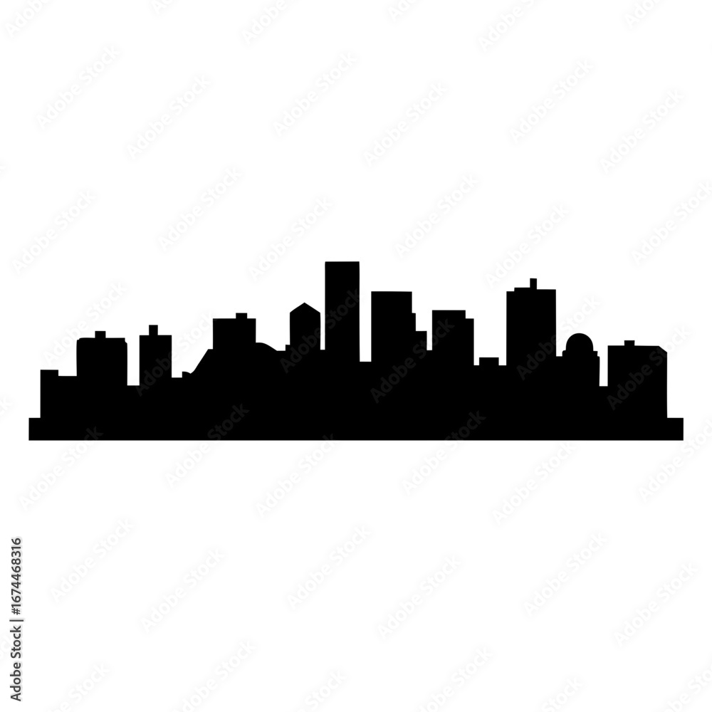 Naklejka premium Detailed vector silhouette illustration of a city skyline on a white background