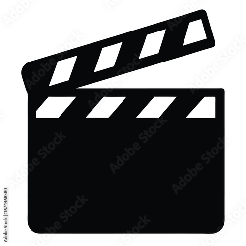 Black clapperboard graphic design in a minimalist style on a white background
