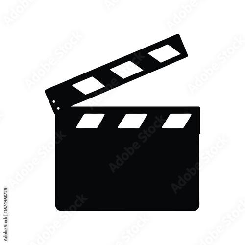 Black and white illustration of a movie clapper board used in filmmaking