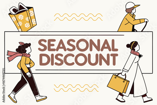 Seasonal Discount Announcement Vector with Women Shopping