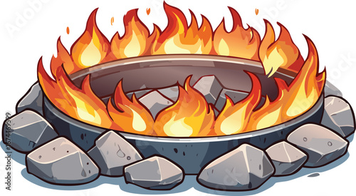 Small Campfire with Stone Ring in Vector Style