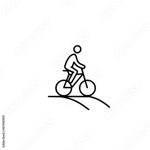 Simple line drawing of person riding bicycle on path for recreation and outdoor exercise activity idea