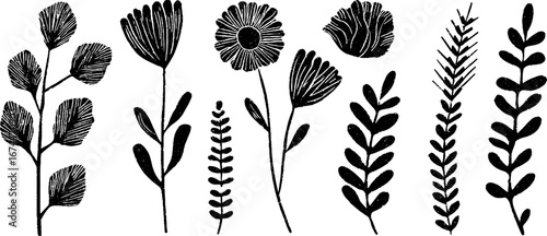 Slavic seamless pattern with sunflowers and botanical elements for rustic design