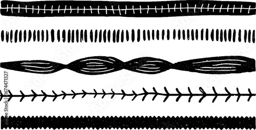 Linocut textile seamless pattern with weave threads for fabric design and crafts