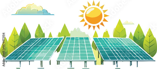 Solar Power Farm Beneath Clear Sunny Sky