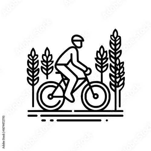 Bicycle riding through nature vector illustration for outdoor adventure and fitness activities icon 100