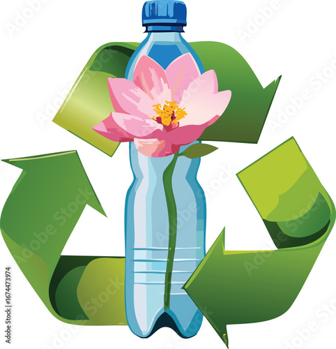 Recycling Concept of Plastic Bottle Turning into a Blooming Flower