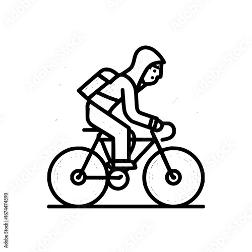 Man riding bicycle with backpack vector illustration for cycling and outdoor adventure designs and artwork