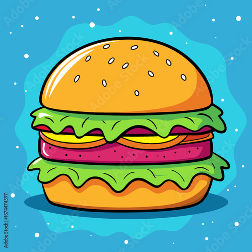 A delicious beef hamburger with melted cheese and fresh lettuce on a sesame bun is isolated on a white background