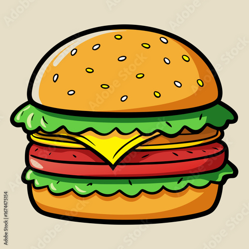 A mouthwatering cheeseburger with fresh lettuce, tomato, and grilled beef on a sesame seed bun isolated on a white background