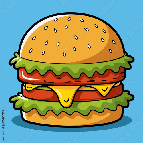 Juicy grilled beef cheeseburger with fresh lettuce, tomato, and onion on a sesame seed bun isolated on a white background