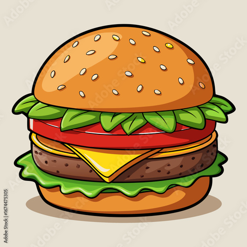 A classic beef cheeseburger with all the toppings on a white background