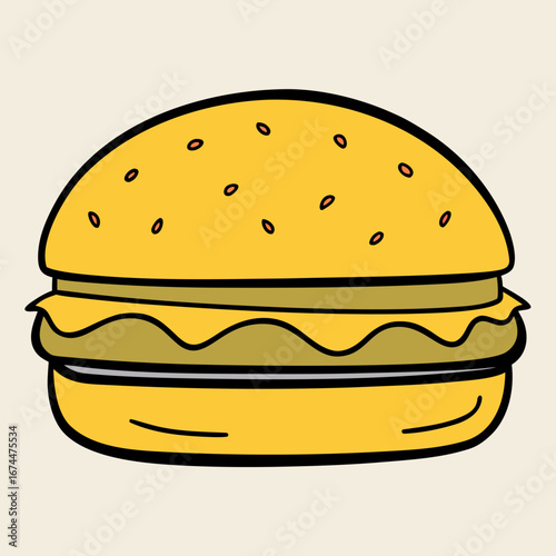 Delicious grilled beef hamburger with cheese, lettuce, tomato, and onion on a sesame bun