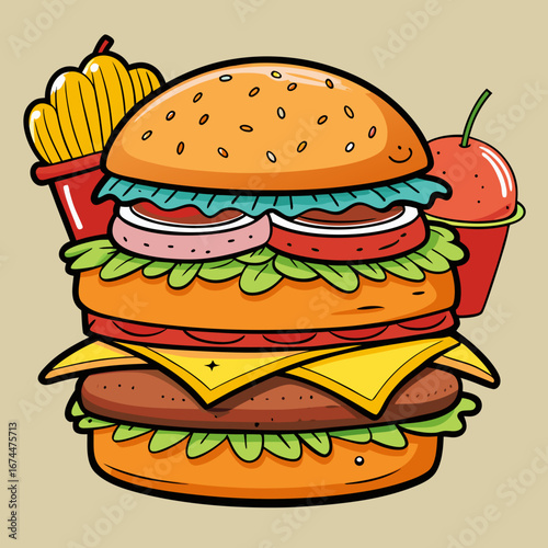 A mouth-watering cheeseburger with a side of golden fries