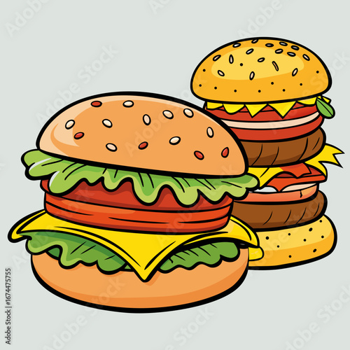 A mouthwatering beef cheeseburger with lettuce, tomato, and cheese on a sesame bun against a white background