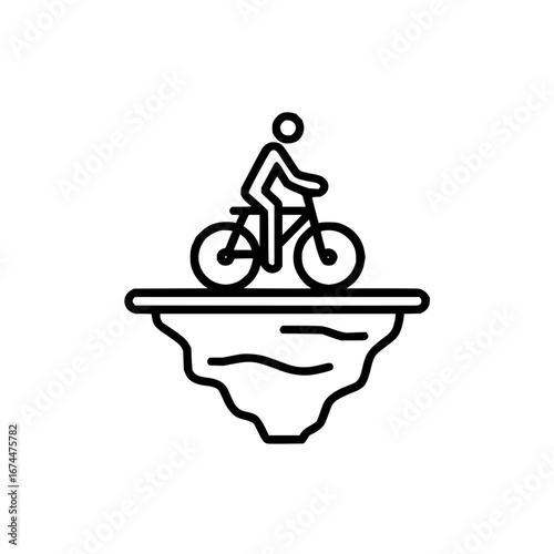 Mountain biking adventure on cliff edge extreme sport challenge outdoor activity icon design vector graphic