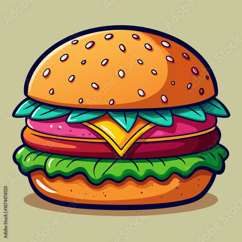 A tasty beef cheeseburger with lettuce, tomato, and sesame seed bun on a white background