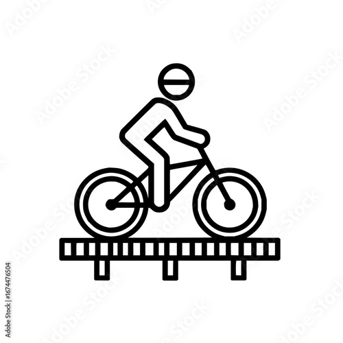 Bike riding outline vector illustration for sports and recreation concept with simple black and white design