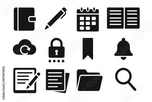 Tab animation interface planner digital vector journal calendar daily reminder password icon