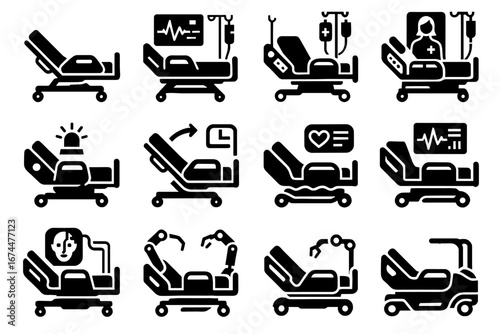 Smart medical adjustment icon hospital prevention data vector assistant display monitoring mattress