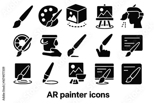 Vector color painter layered reality ar canvas palette nano icons immersive icon