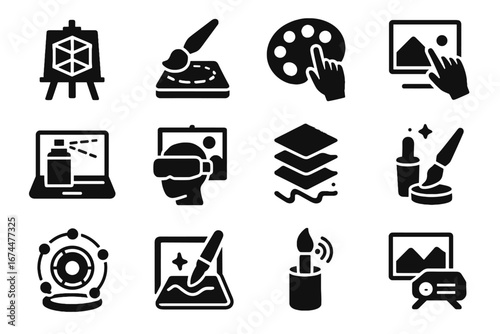 Gesture palette virtual wheel nano immersive painting easel brush art vector icon