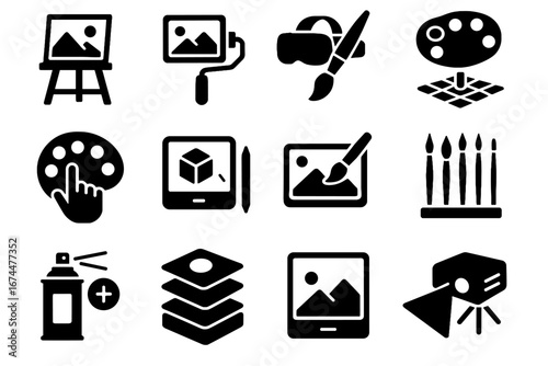 Icon futuristic spray panel tools layered nano module interactive vector digital immersive