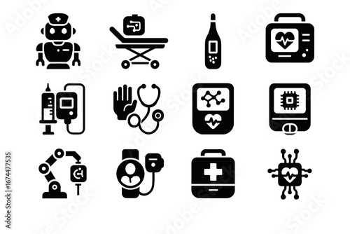 Nano health icon smart portable aid devices vector thermometer ai hospital automated