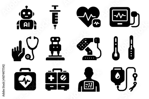 Infusion stethoscope icon medical futuristic robotic vector icons automated syringe aid nano
