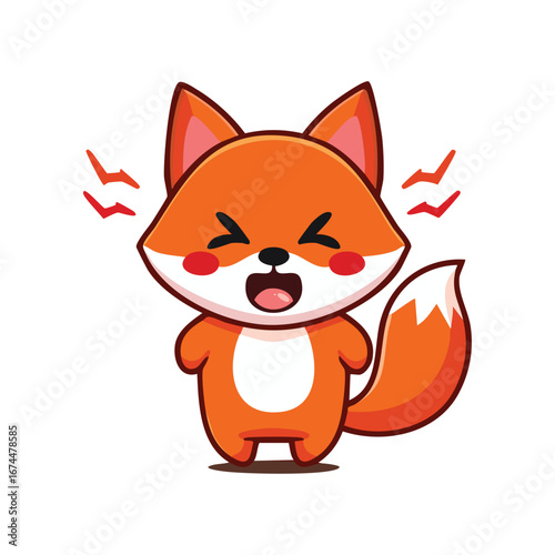A cute cartoon fox is showing a grumpy expression