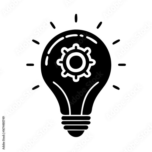 Vector art of light bulb with gear representing idea, innovation, solution, creativity, and technological advancement
