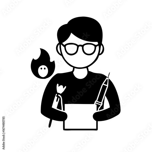 Vector art of creative artist with tools, showcasing design, drawing, illustration, and artistic talent with passion