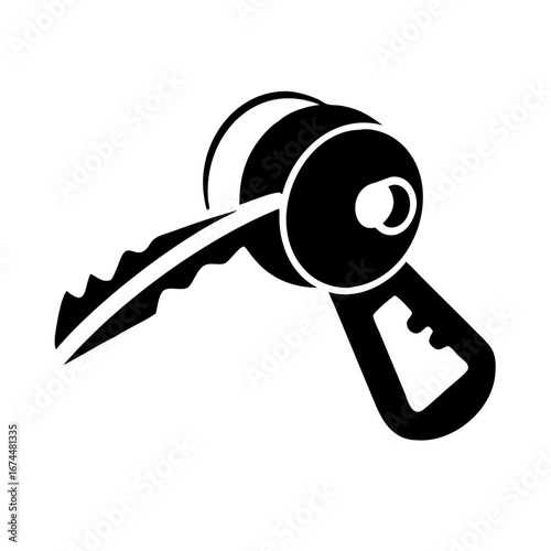 Vector art of a black and white illustration of a key, perfect for security or access related designs