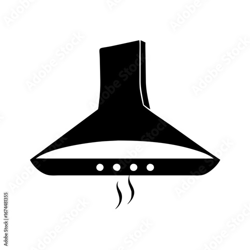 Vector art of black cooker hood extractor fan appliance for kitchen ventilation and air cleaning, a modern domestic equipment