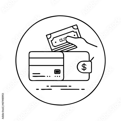 black and white wallet and money transaction clip art preview