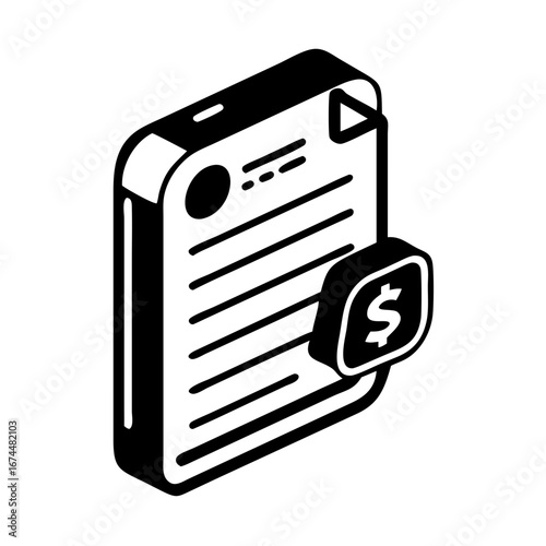 Vector art of isometric contract document with dollar sign