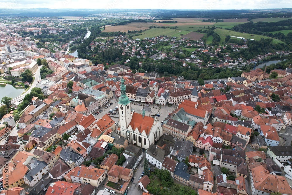 Obraz premium Tabor old town historical city center aerial view with medieval structures Bohemia Czech republic