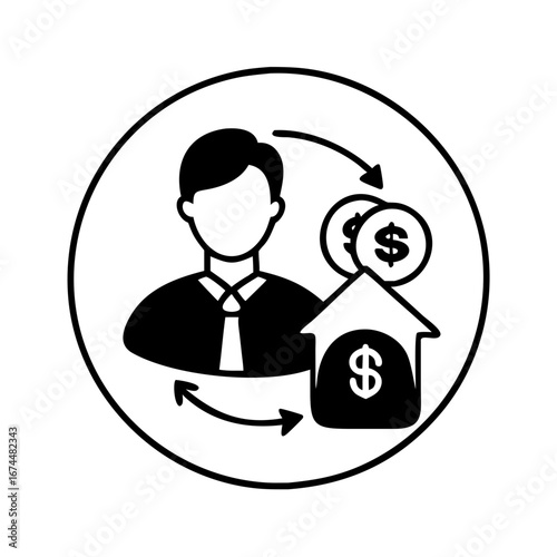 Vector art of real estate investment return concept with house and dollar