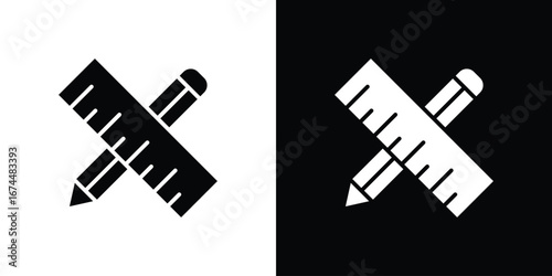 Pencil and ruler icon. filled flat sign for mobile concept and web