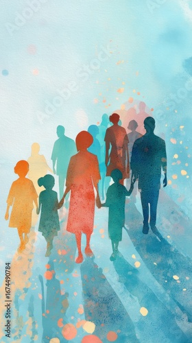 Wallpaper Mural Watercolor silhouette of family procession Torontodigital.ca