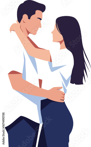 Young couple embracing in modern romantic relationship illustration with casual clothing and close connection vector 