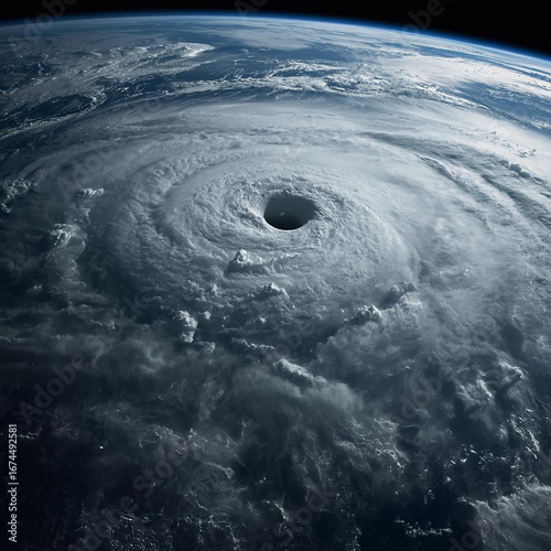 Powerful Category 5 Hurricane with Distinct Eye Over the Ocean