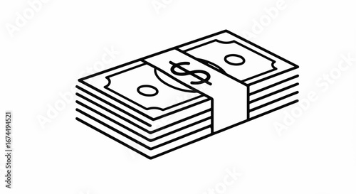 Stack of cash icon for finance, investment, and wealth creation visuals; perfect for banking, accounting, and business marketing materials, a simple outline