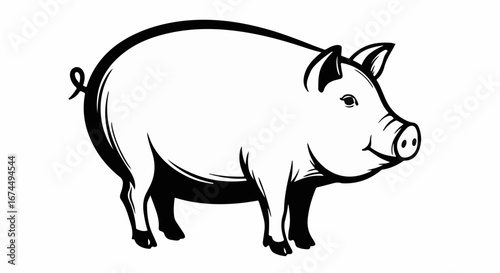 Charming monochrome pig illustration perfect for farms, branding, or quirky designs, adding a touch of rustic charm to any project with its simple elegance
