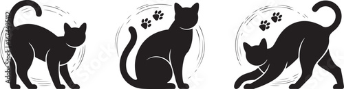 Three Black Cat Silhouettes Elegant Vector Illustration